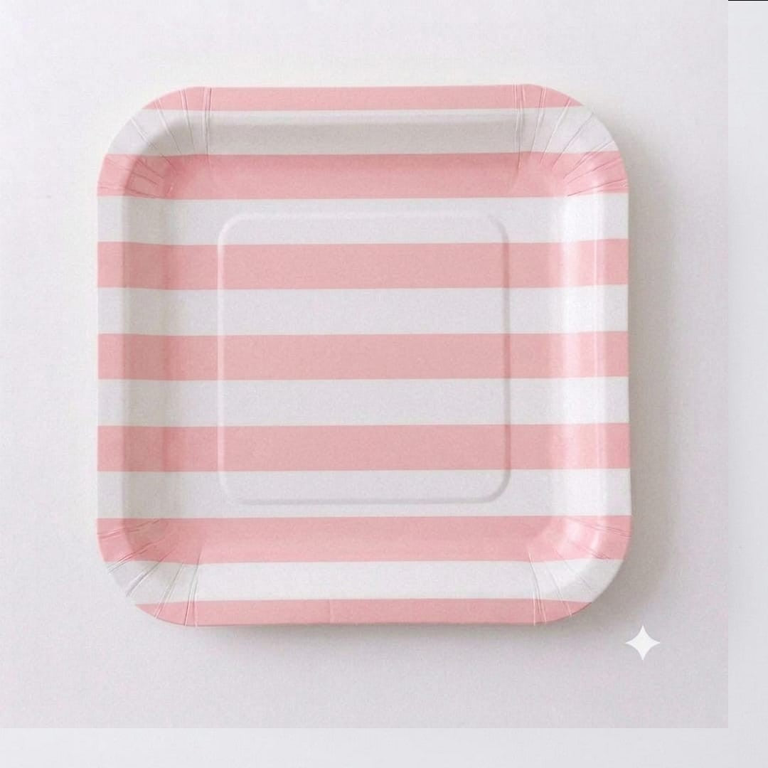 Disposable Party Paper Plate with Stripe Design 8pcs