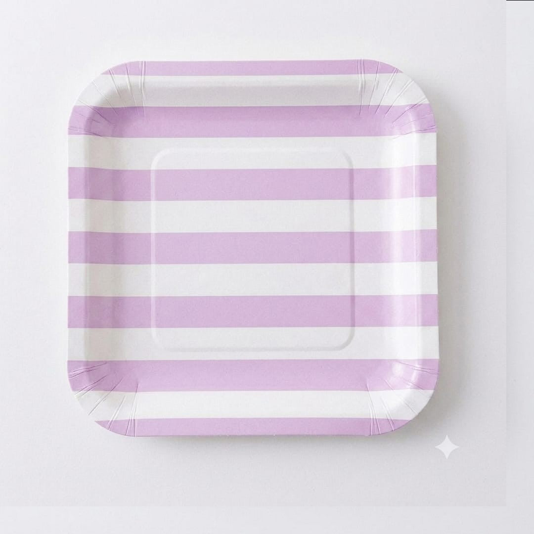 Disposable Party Paper Plate with Stripe Design 8pcs