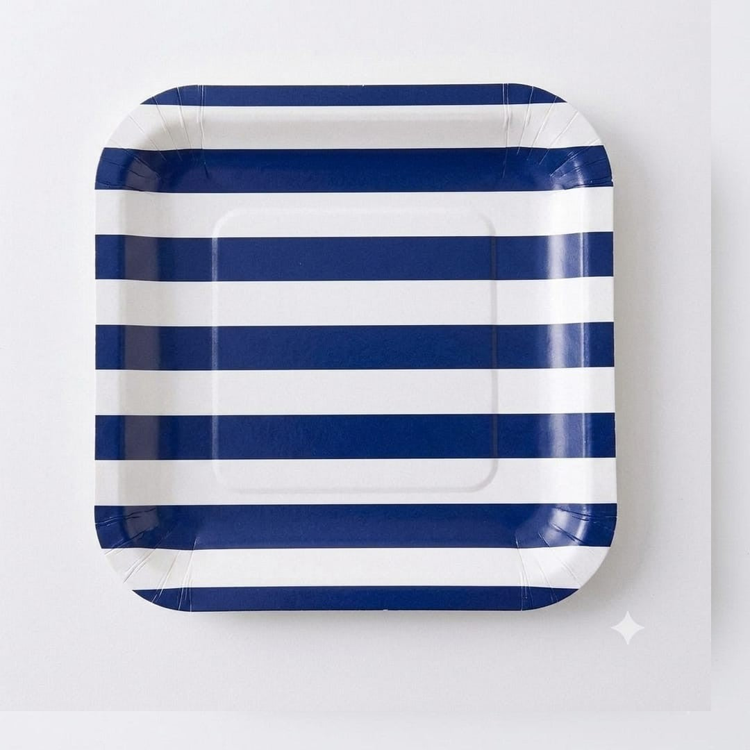 Disposable Party Paper Plate with Stripe Design 8pcs