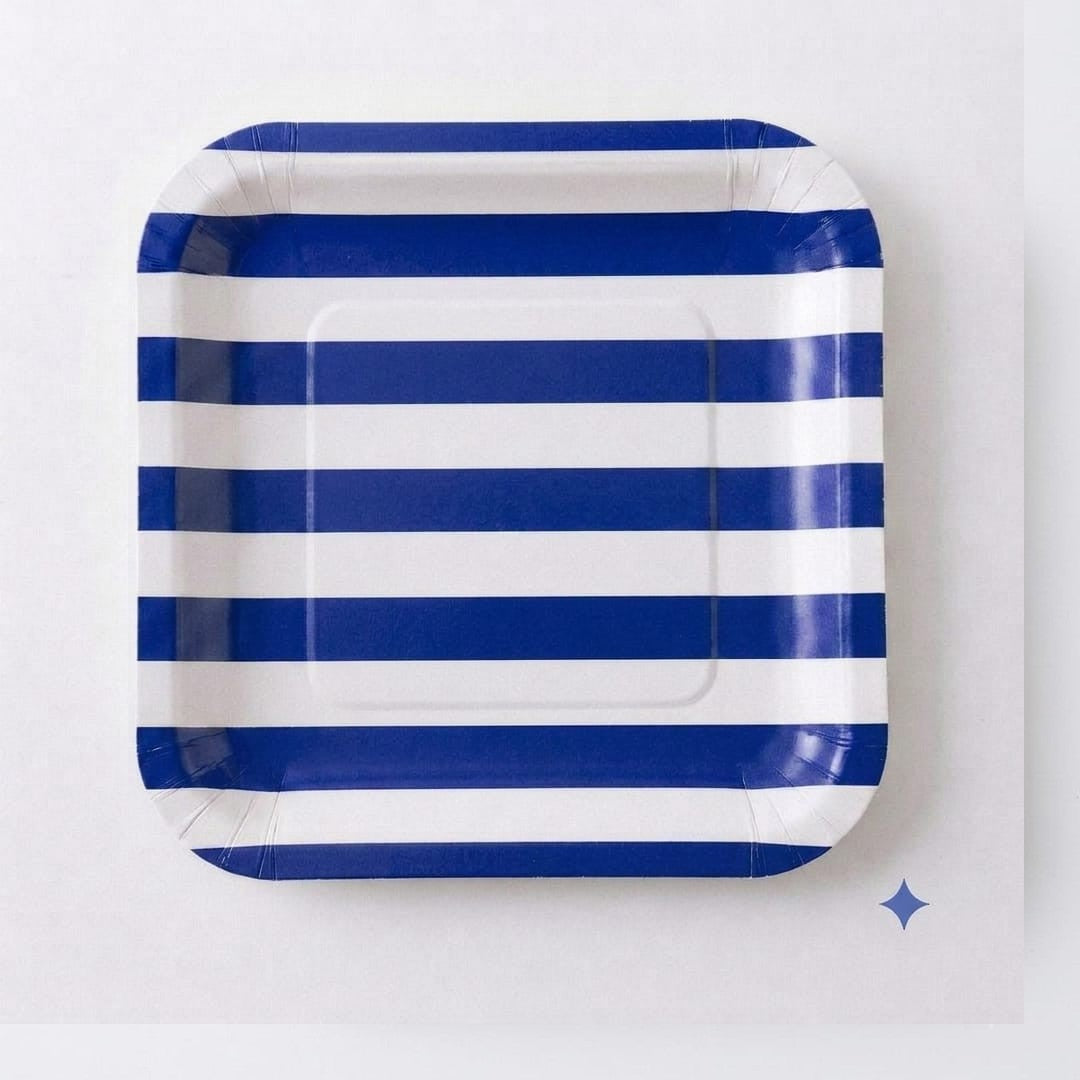 Disposable Party Paper Plate with Stripe Design 8pcs
