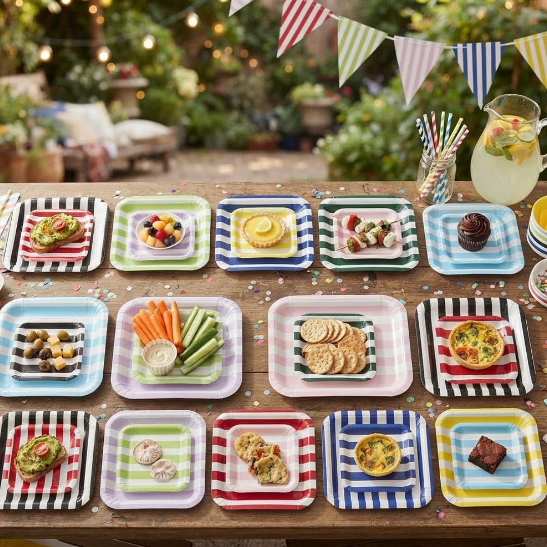 Disposable Party Paper Plate with Stripe Design 8pcs