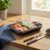 Sushi Lunch Meal Container Medium Tray  Black Base with Clear Lid T271/L355 – 10Pack