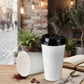 250ml Disposable Coffee Cups Single Wall White and Black Sip Lid 5Pack