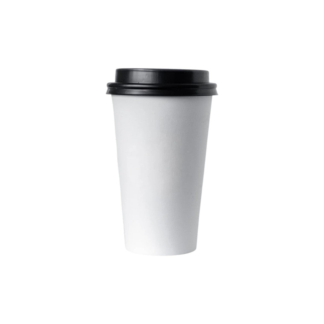 250ml Disposable Coffee Cups Single Wall White and Black Sip Lid 5Pack